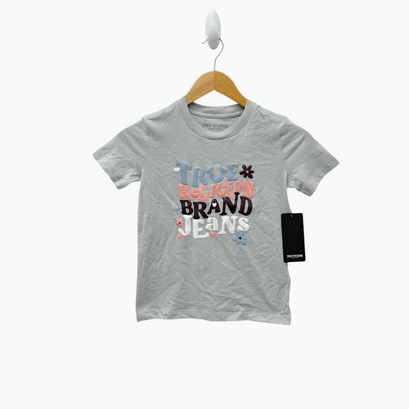 NWT True Religion Floral Logo T shirt Girls Gray Size Small - Picture 1 of 5